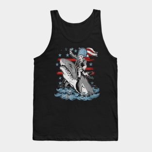 George Washington Riding Shark Funny July 4th American Flag Tank Top